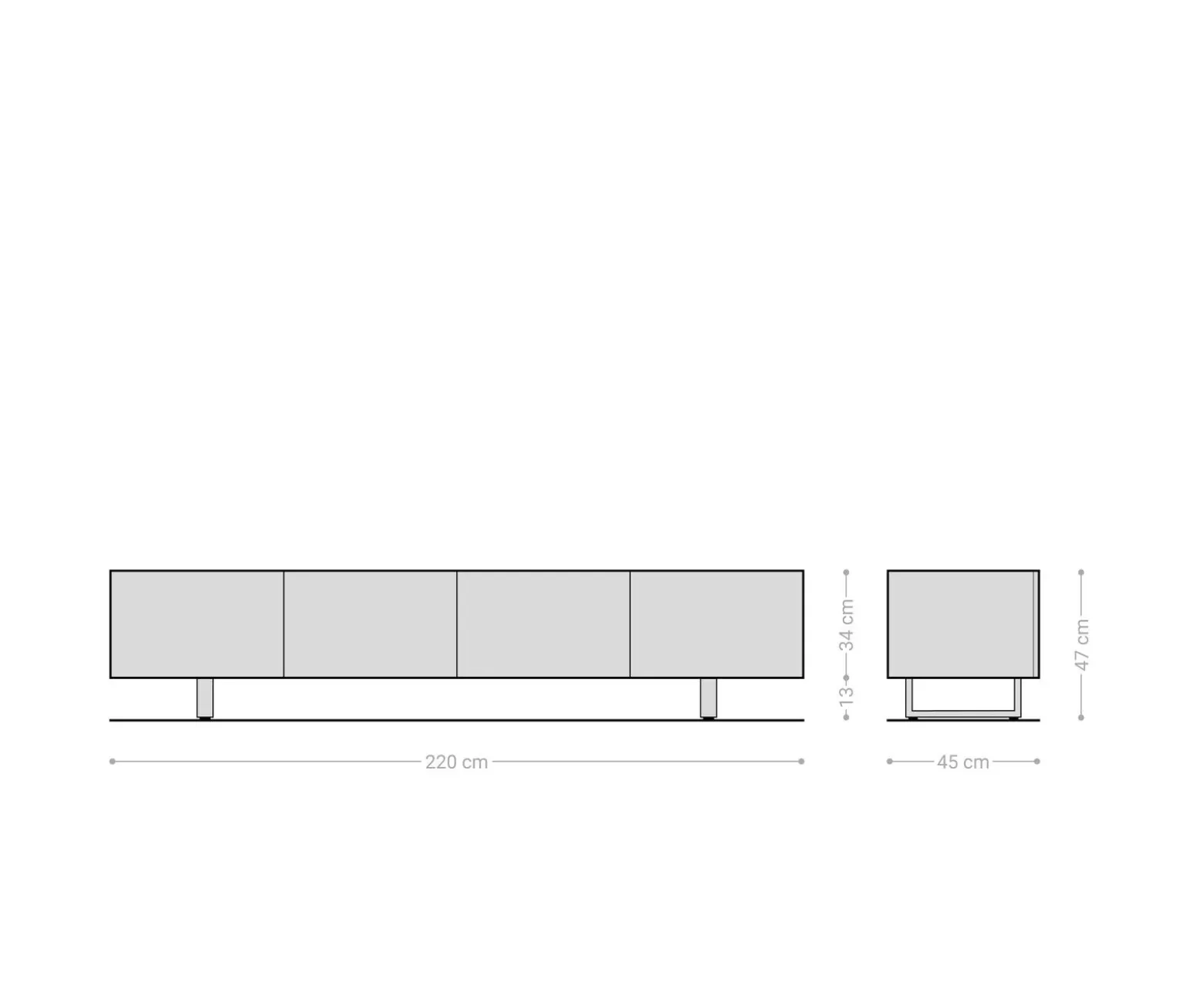 LowboardAshara 220 cm Eiche Natur 3D Effekt 4 Türen Kufe Metall Schwarz Versandfertig ca. 28.10.26