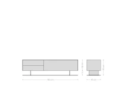 LowboardCuor 180 cm Keramik Emperador Extra Lucidato Dunkelbraun 1 Klappe 2 Schubfächer Fuß Schwebeoptik Edelstahl Sofort versandfertig
