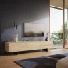 LowboardCuor 220 cm Keramik Laminam® Sabbia Eichefarbig 1 Klappe 2 Schubfächer Fuß Schwebeoptik Metall Schwarz Sofort versandfertig
