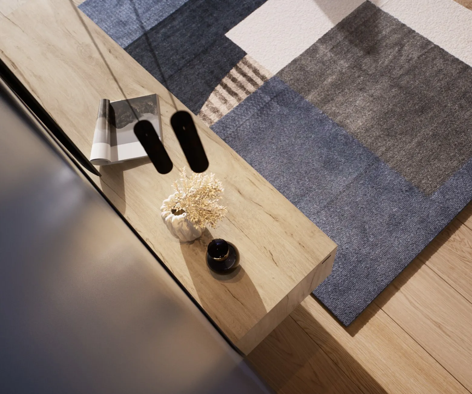 LowboardCuor 220 cm Keramik Laminam® Sabbia Eichefarbig 1 Klappe 2 Schubfächer Schwebend Sofort versandfertig