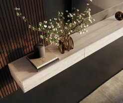 LowboardCuor 250 cm Keramik Laminam® Travertino Bianco Creme-Weiß 1 Klappe 1 Schubfach Schwebend Versandfertig ca. 09.10.26