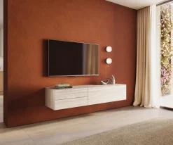 LowboardCuor 180 cm Keramik Laminam® Travertino Bianco Creme-Weiß 1 Klappe 2 Schubfächer Schwebend Sofort versandfertig