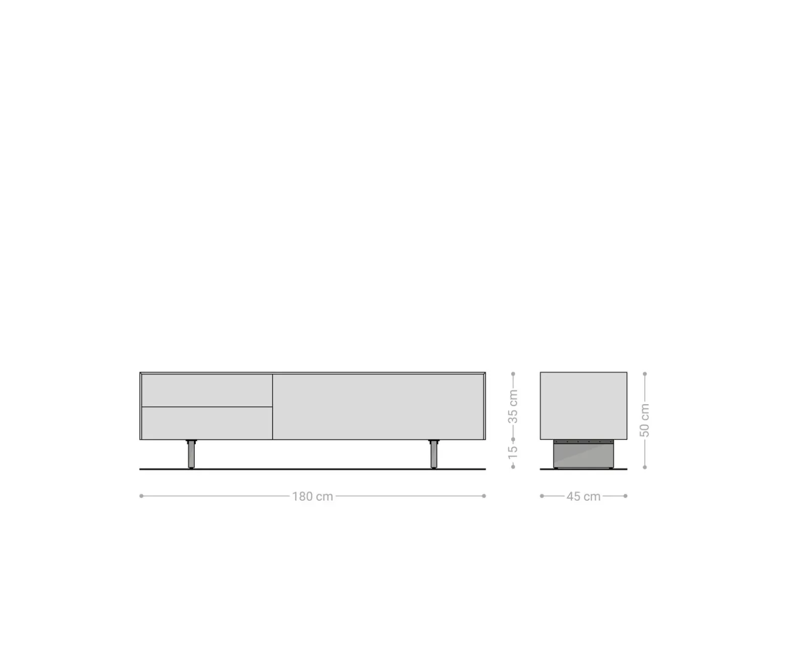 LowboardCuor 180 cm Keramik Laminam® Travertino Bianco Creme-Weiß 1 Klappe 2 Schubfächer Fuß Schwebeoptik Acrylglas Sofort versandfertig