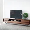 LowboardEloi 240x35 cm Akazie Braun 2 Türen 2 Schubladen V-Fuß Schwarz Sofort versandfertig