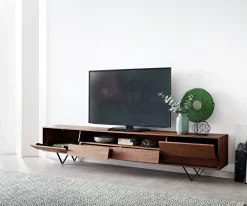 LowboardEloi 240x35 cm Akazie Braun 2 Türen 2 Schubladen V-Fuß Schwarz Sofort versandfertig