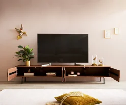 LowboardFevo 220 cm Akazie Braun 4 Türen L-Fuß Sofort versandfertig