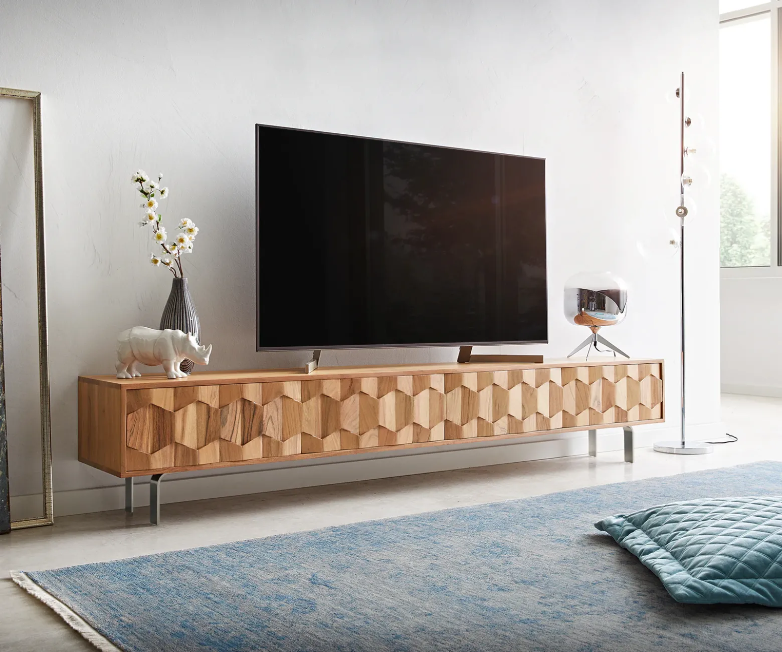 LowboardFevo 220 cm Akazie Natur 4 Türen L-Fuß Sofort versandfertig