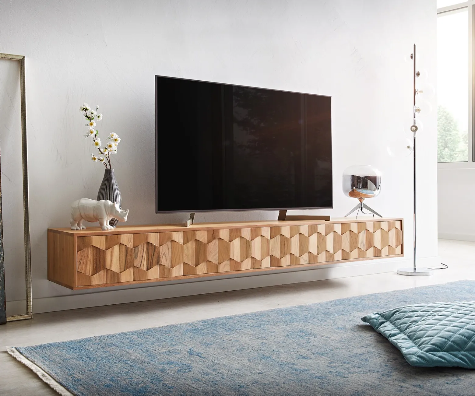 LowboardFevo 220 cm Akazie Natur 4 Türen schwebend Sofort versandfertig