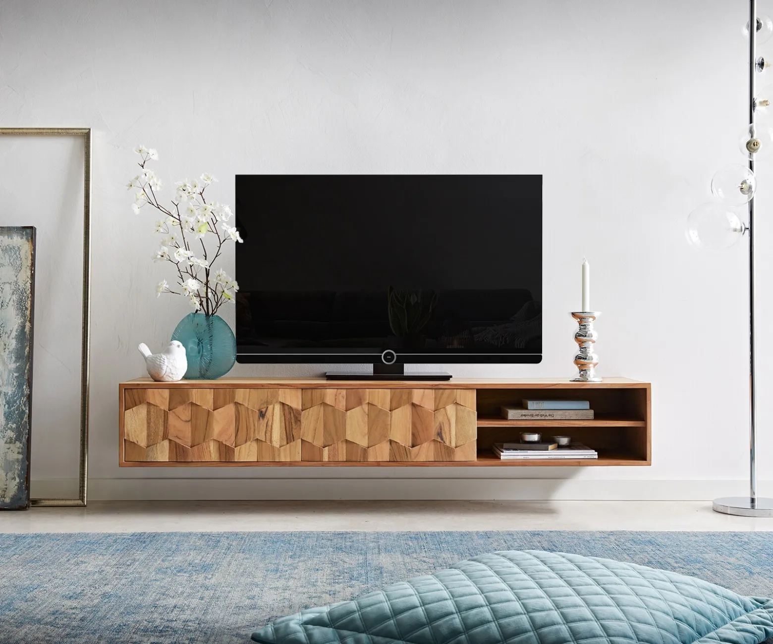 LowboardFevo 160 cm Akazie Natur 2 Türen schwebend Sofort versandfertig