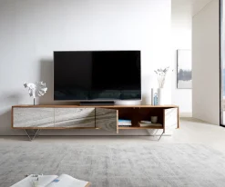 LowboardKleo 220 cm Akazie Natur 4 Türen V-Fuß Edelstahl Sofort versandfertig