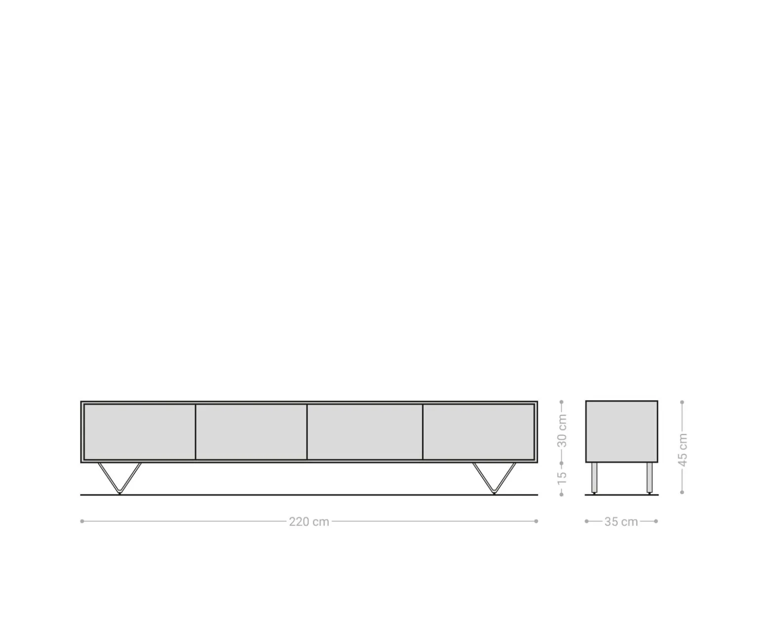 LowboardKleo 220 cm Akazie Natur 4 Türen V-Fuß Edelstahl Sofort versandfertig