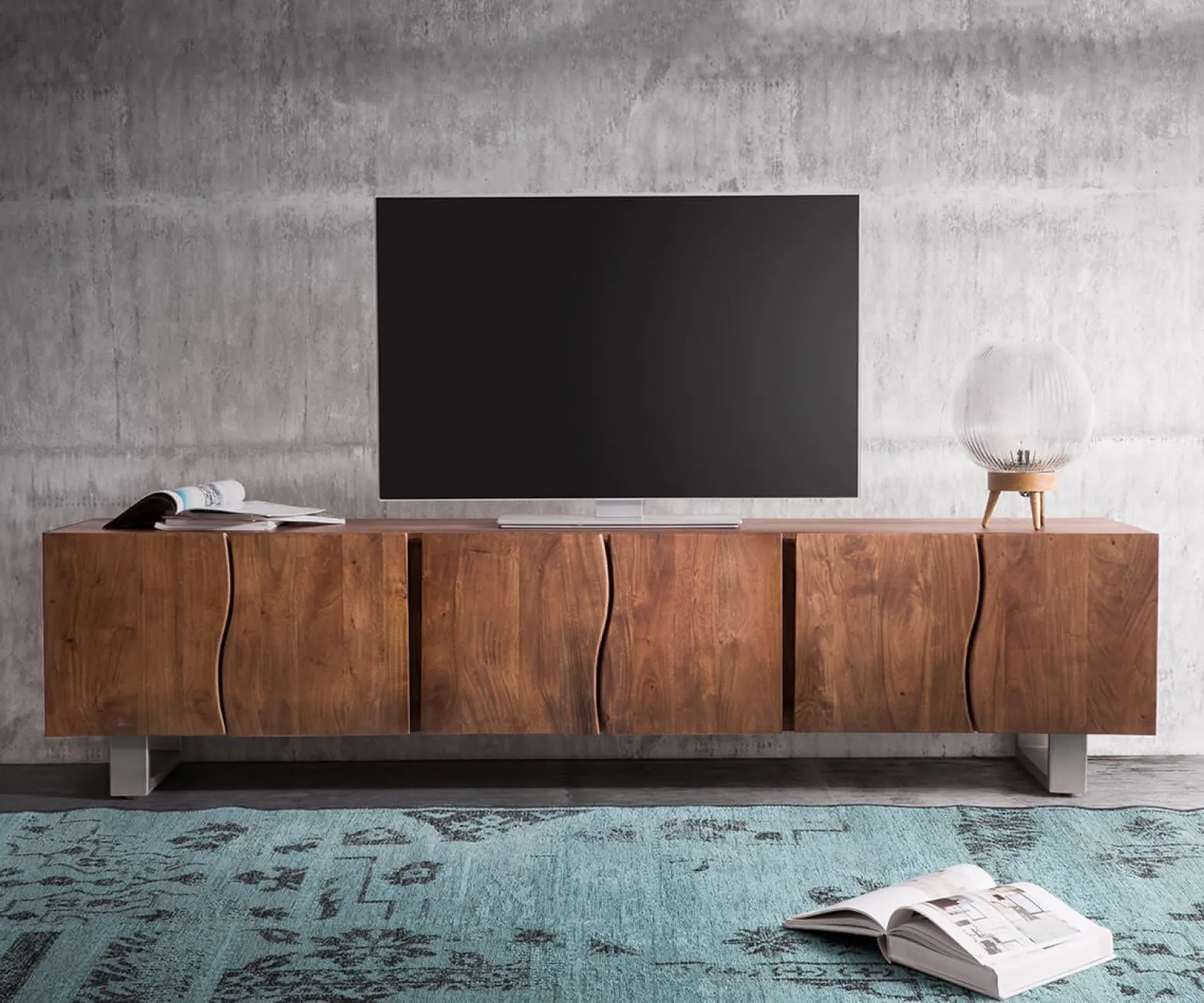 LowboardLive-Edge 220 cm Akazie Braun massiv 6 Türen Sofort versandfertig