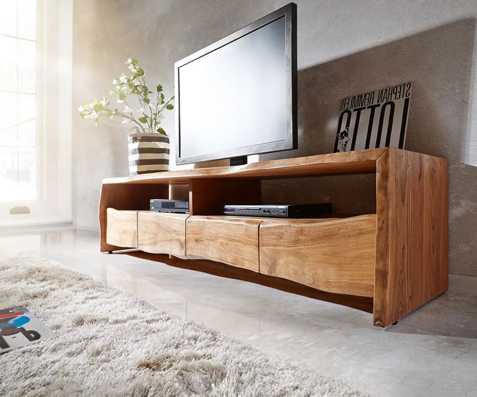 LowboardLive-Edge 230 cm Akazie Natur massiv 4 Schübe Sofort versandfertig