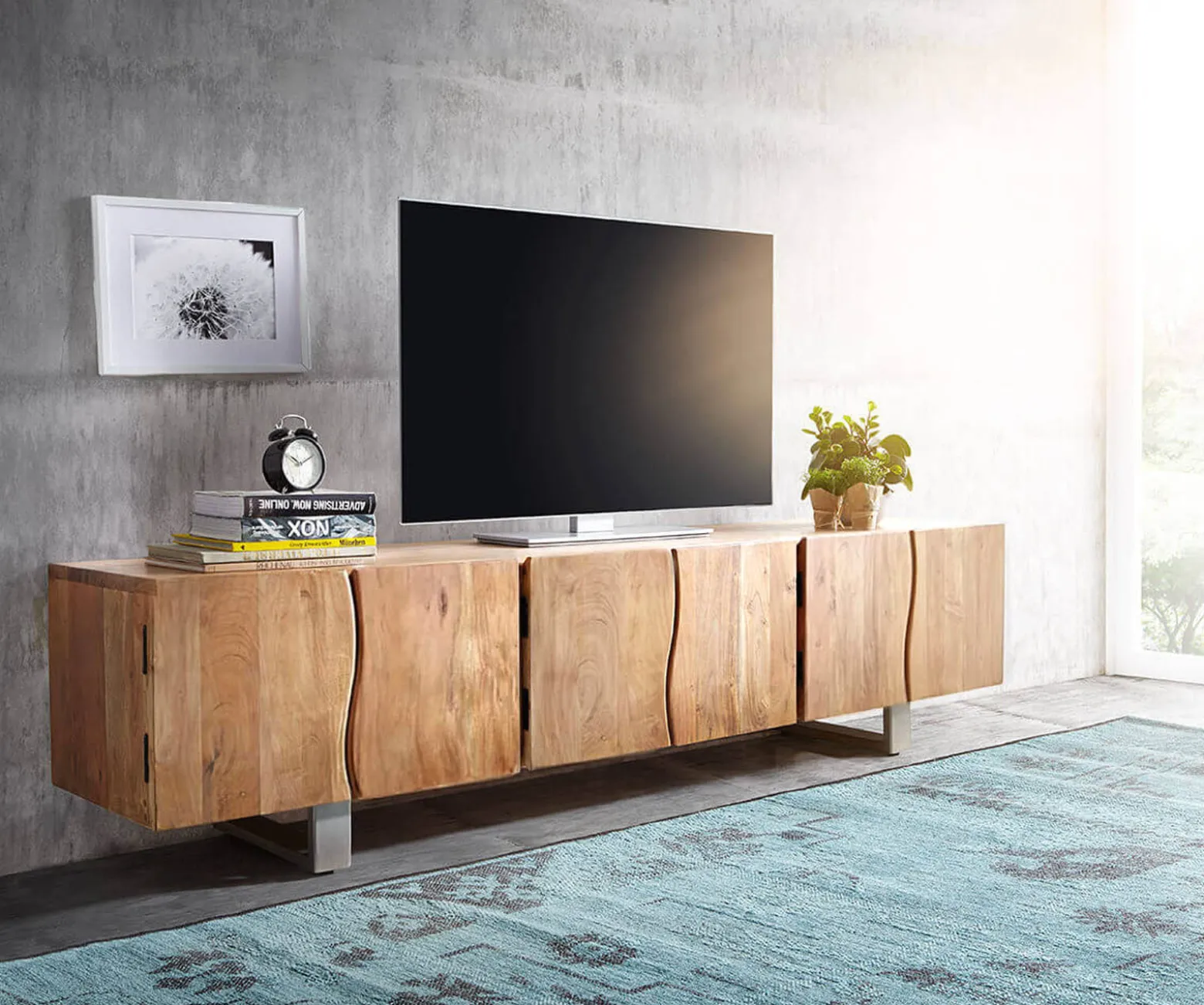 LowboardLive-Edge 220 cm Akazie Natur massiv 6 Türen Sofort versandfertig