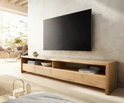 LowboardLive-Edge 230 cm Eiche Natur 4 Schübe Massiv Baumkante Sofort versandfertig