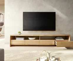 LowboardLive-Edge 230 cm Eiche Natur 4 Schübe Massiv Baumkante Sofort versandfertig