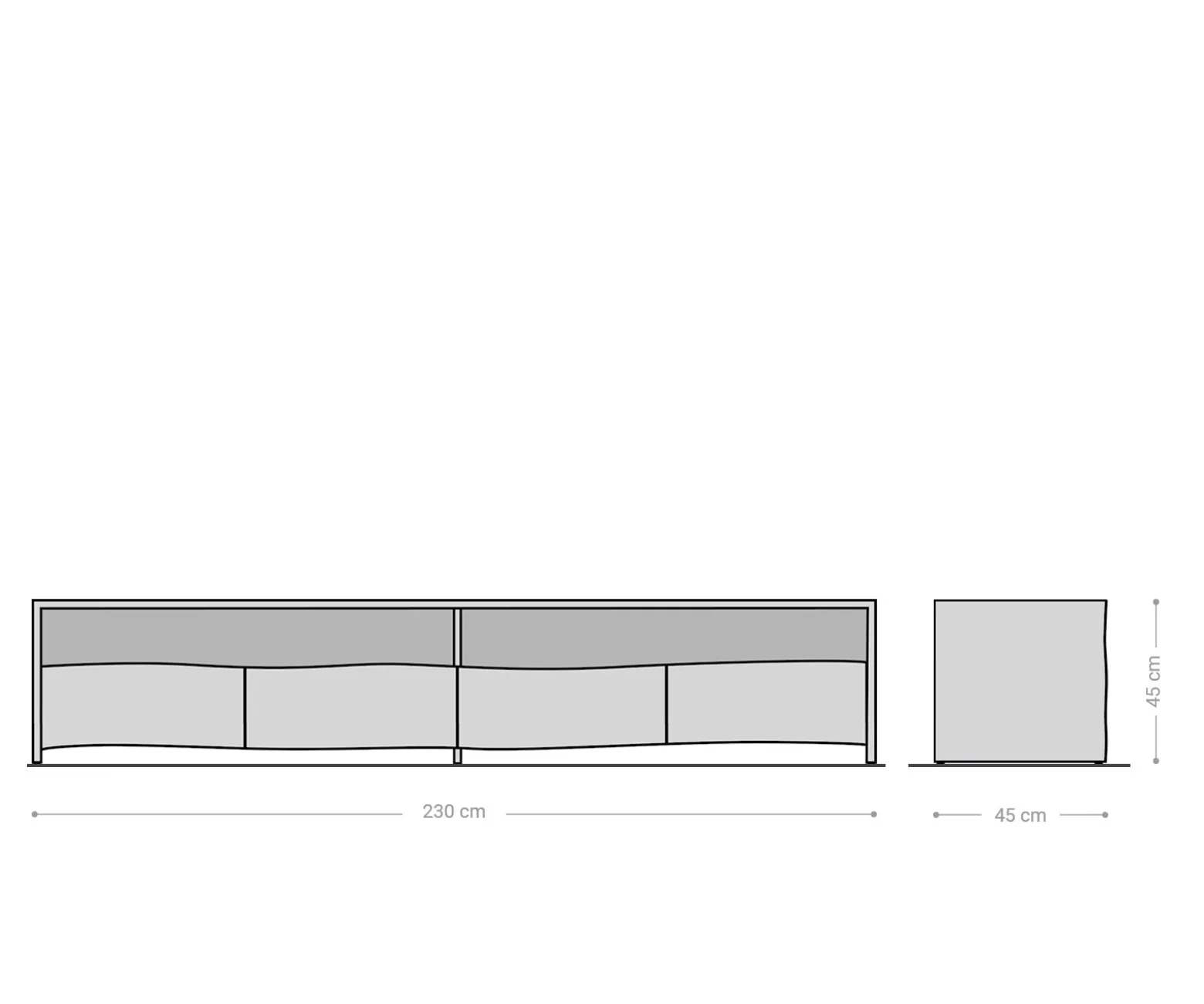 LowboardLive-Edge 230 cm Eiche Natur 4 Schübe Massiv Baumkante Sofort versandfertig