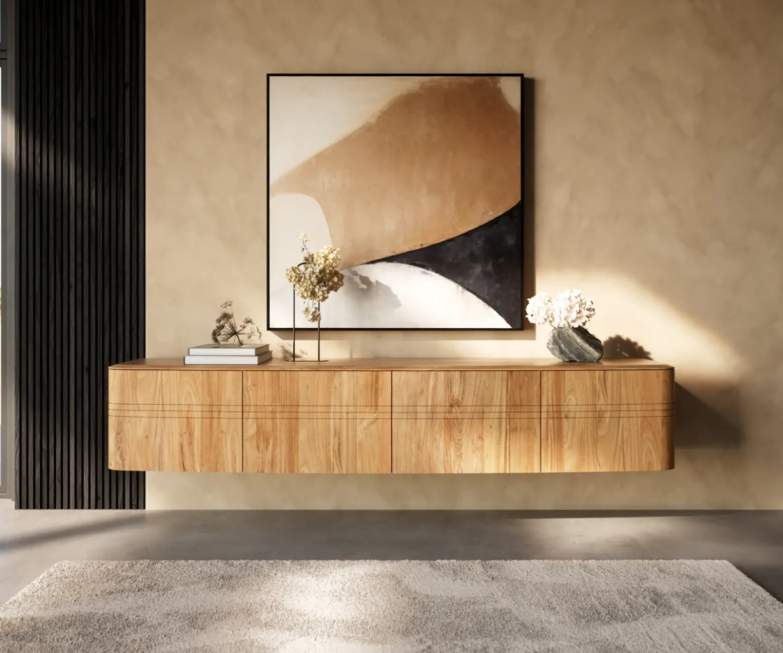 LowboardNagaru 220 cm Akazie Aura 4 Türen schwebend Versandfertig ca. 07.11.26