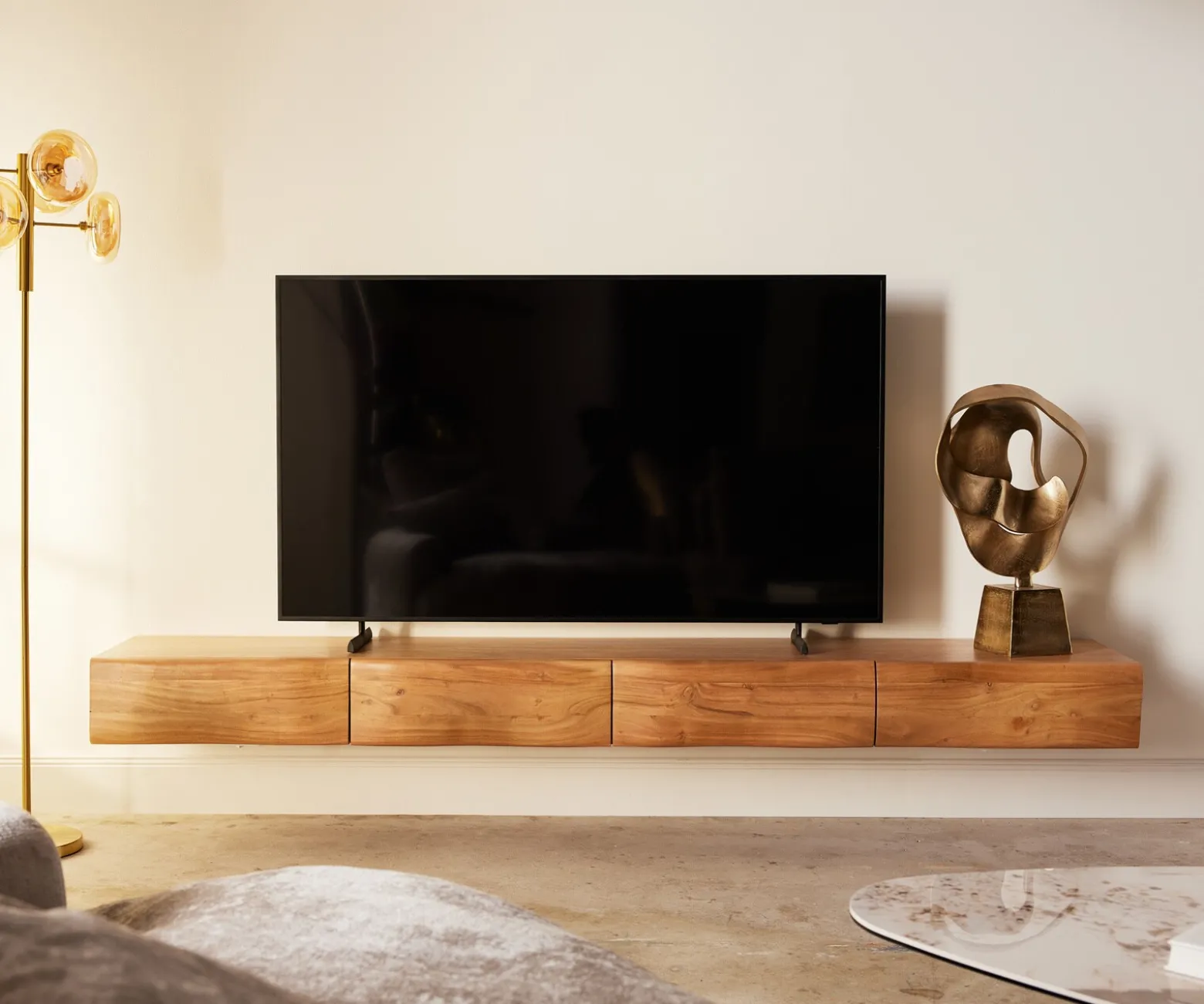 LowboardNew Live-Edge Live-Edge 240 cm Akazie Natur 4 Schubladen schwebend Sofort versandfertig