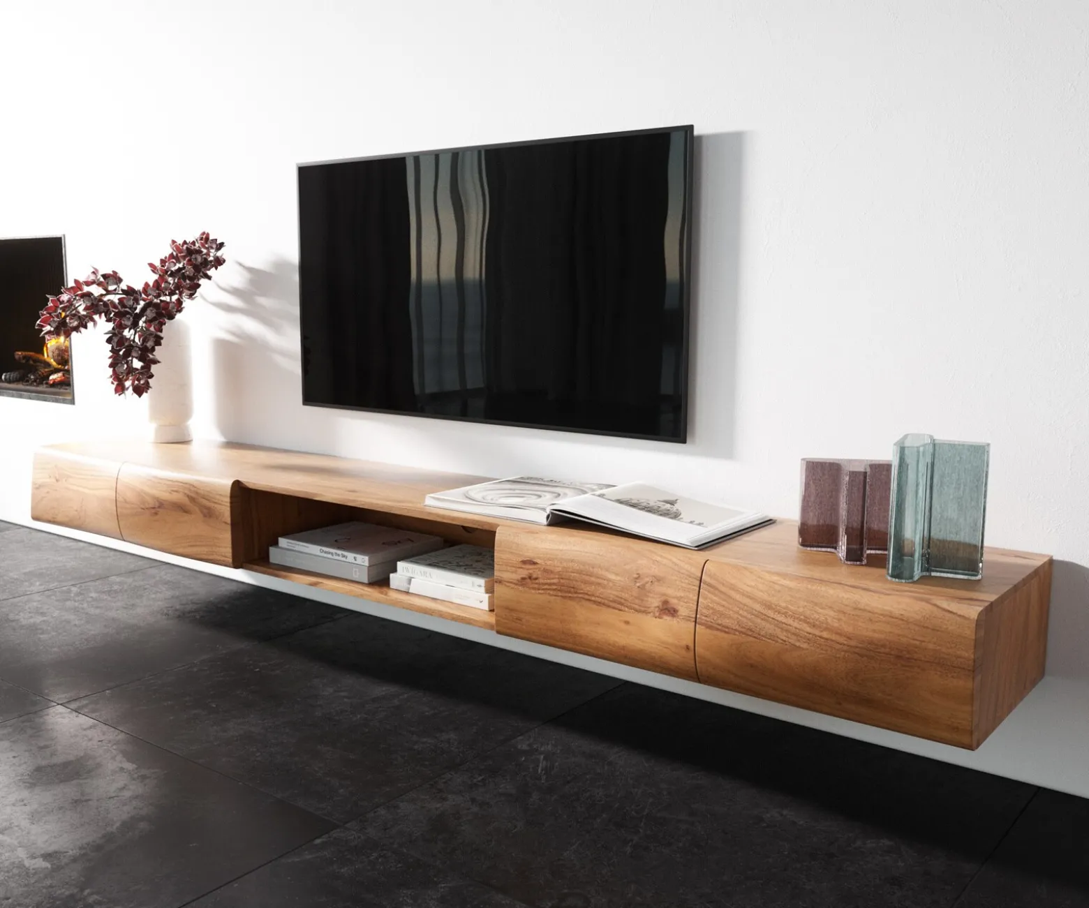 LowboardNew Live-Edge Live-Edge 240 cm Akazie Natur 4 Türen 1 Fach schwebend Sofort versandfertig