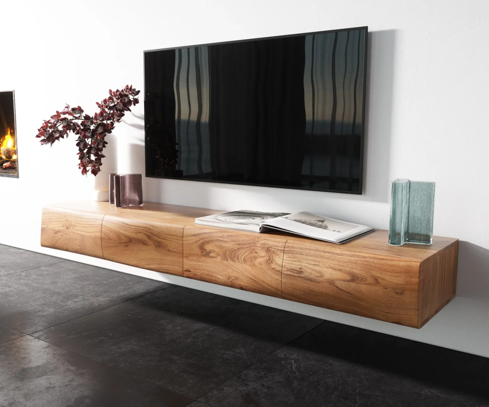 LowboardNew Live-Edge Live-Edge 175 cm Akazie Natur 4 Türen schwebend Sofort versandfertig