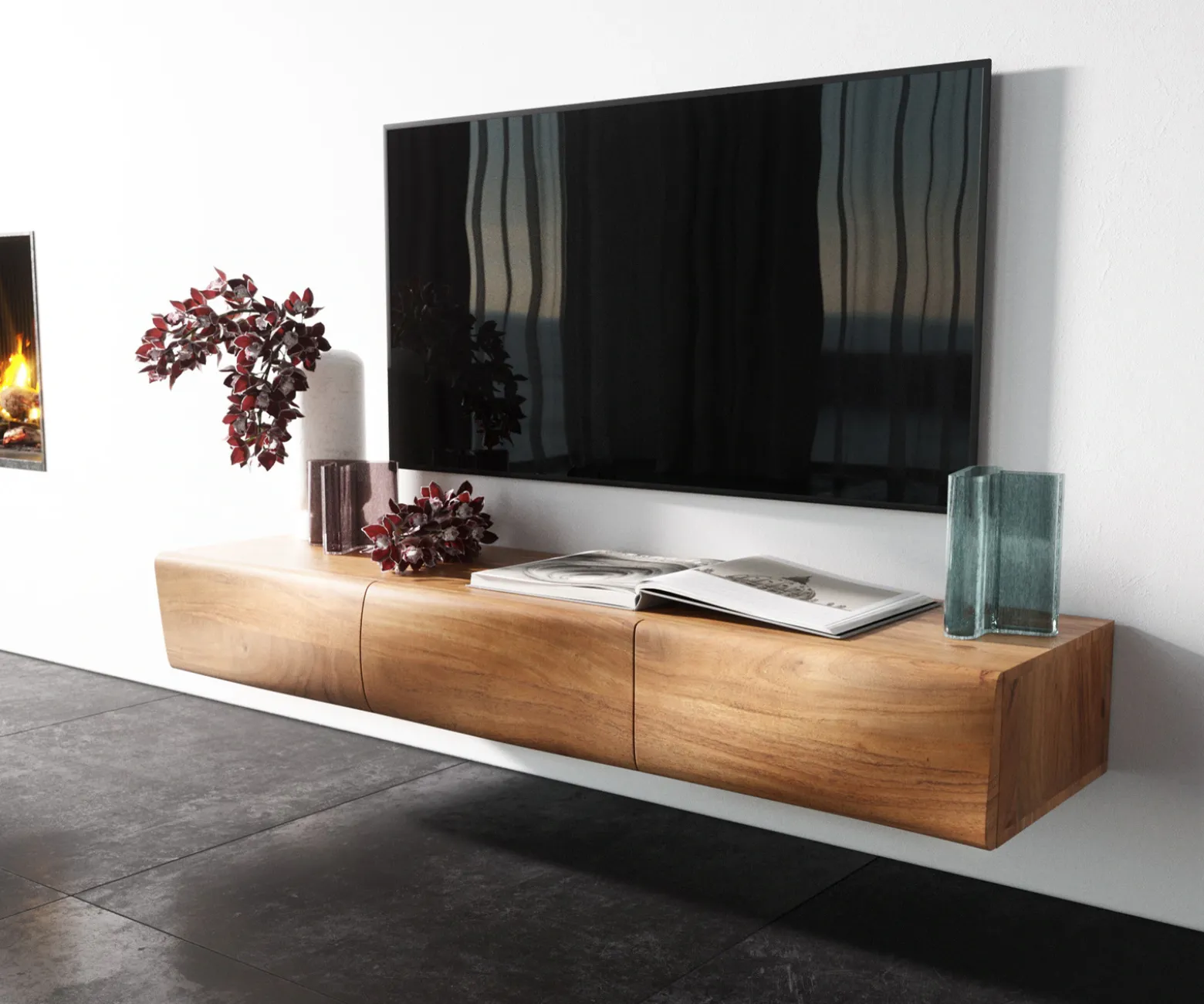 LowboardNew Live-Edge Live-Edge 145 cm Akazie Natur 3 Türen schwebend Sofort versandfertig