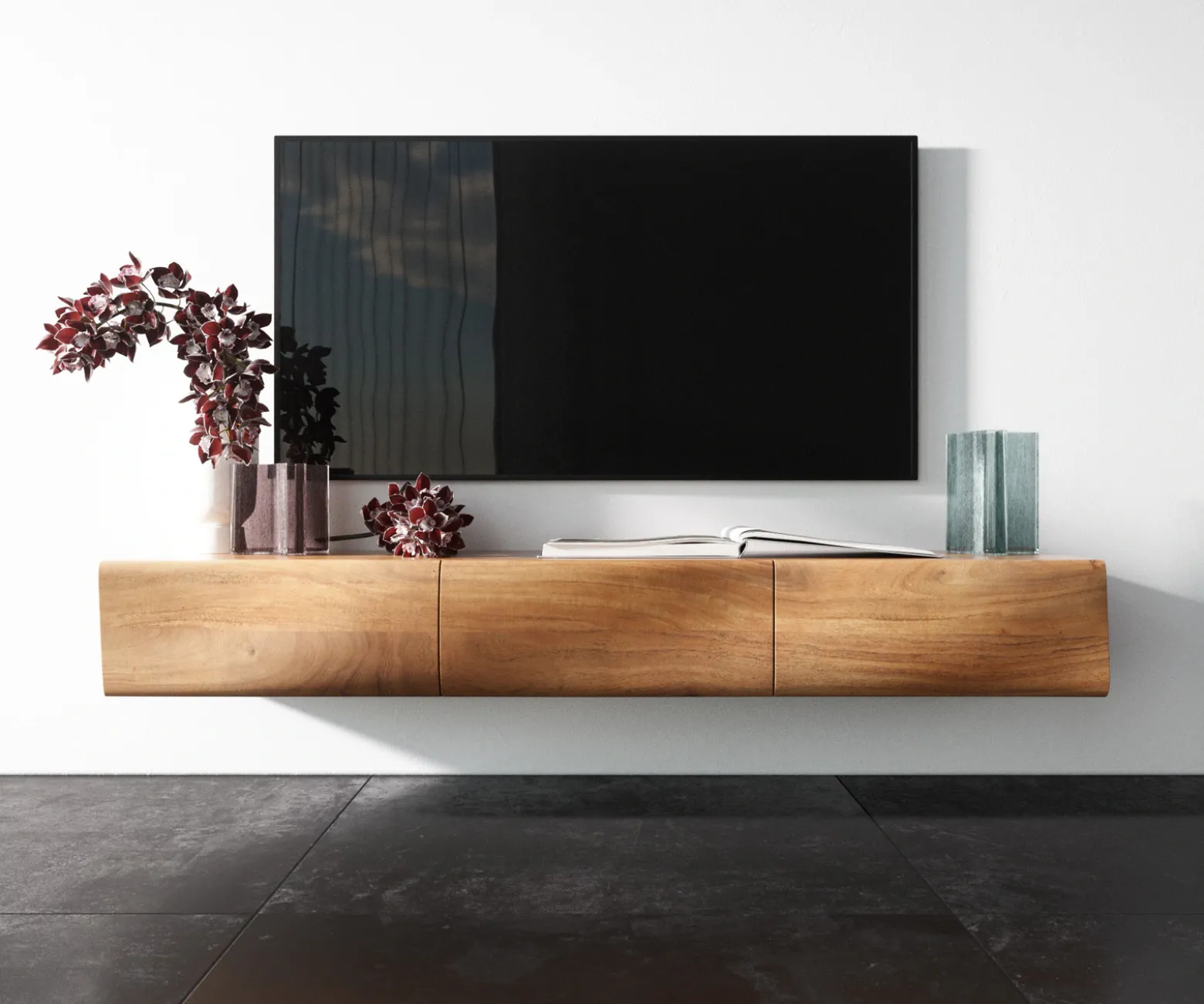 LowboardNew Live-Edge Live-Edge 145 cm Akazie Natur 3 Türen schwebend Sofort versandfertig