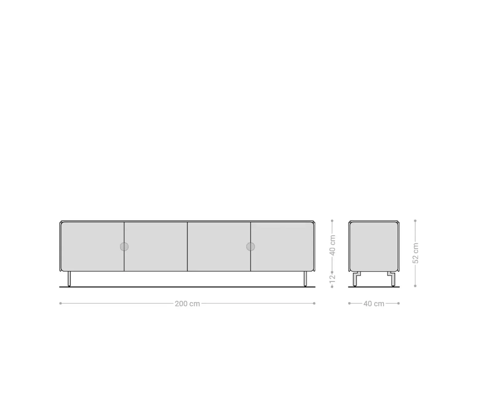 LowboardShavani 200 cm Akazie Natur 4 Türen Fuß Oval Edelstahl Sofort versandfertig