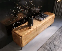 LowboardShavani 175 cm Akazie Natur 2 Türen 2 Schubladen L-Fuß Edelstahl Silber Sofort versandfertig