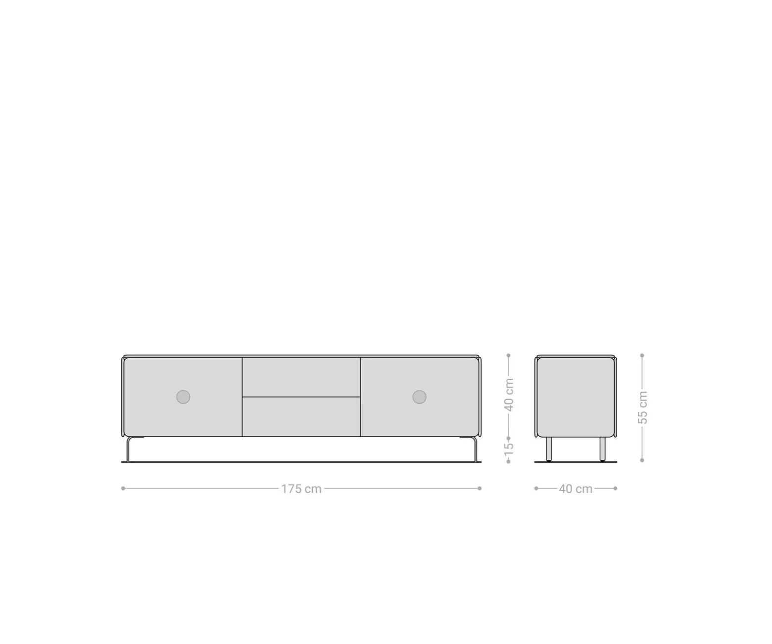 LowboardShavani 175 cm Akazie Natur 2 Türen 2 Schubladen L-Fuß Edelstahl Silber Sofort versandfertig