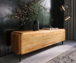 LowboardShavani 175 cm Akazie Natur 2 Türen 2 Schubladen L-Fuß Metall Schwarz Sofort versandfertig