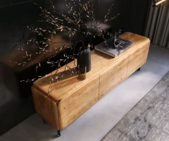 LowboardShavani 175 cm Akazie Natur 2 Türen 2 Schubladen L-Fuß Metall Schwarz Sofort versandfertig