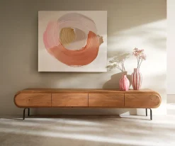 LowboardSohara 175 cm Akazie Natur 4 Türen L-Fuß schwarz Sofort versandfertig