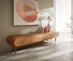 LowboardSohara 175 cm Akazie Natur 4 Türen L-Fuß silber Sofort versandfertig