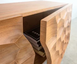 LowboardSolu 175 cm Akazie Natur 2 Türen 2 Schübe Fuß schwebend Metall Schwarz 3D-Front Sofort versandfertig