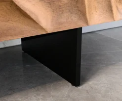 LowboardSolu 260 cm Akazie Natur 2 Türen 6 Schübe Fuß schwebend Metall Schwarz 3D-Front Sofort versandfertig