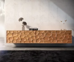 LowboardSolu 220 cm Akazie Natur 2 Türen 4 Schübe schwebend 3D-Front Sofort versandfertig