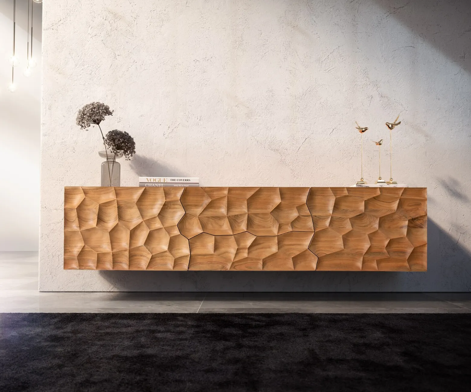 LowboardSolu 175 cm Akazie Natur 2 Türen 2 Schübe schwebend 3D-Front Sofort versandfertig