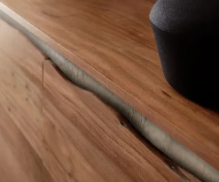 LowboardStonegrace 220 cm Akazie Braun Baumkante 4 Türen V-Fuß Schwarz Sofort versandfertig