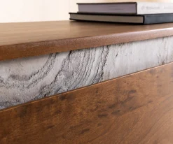 LowboardStonegrace 240 cm Akazie Braun Schiefer 4 Türen V-Fuß Schwarz Sofort versandfertig