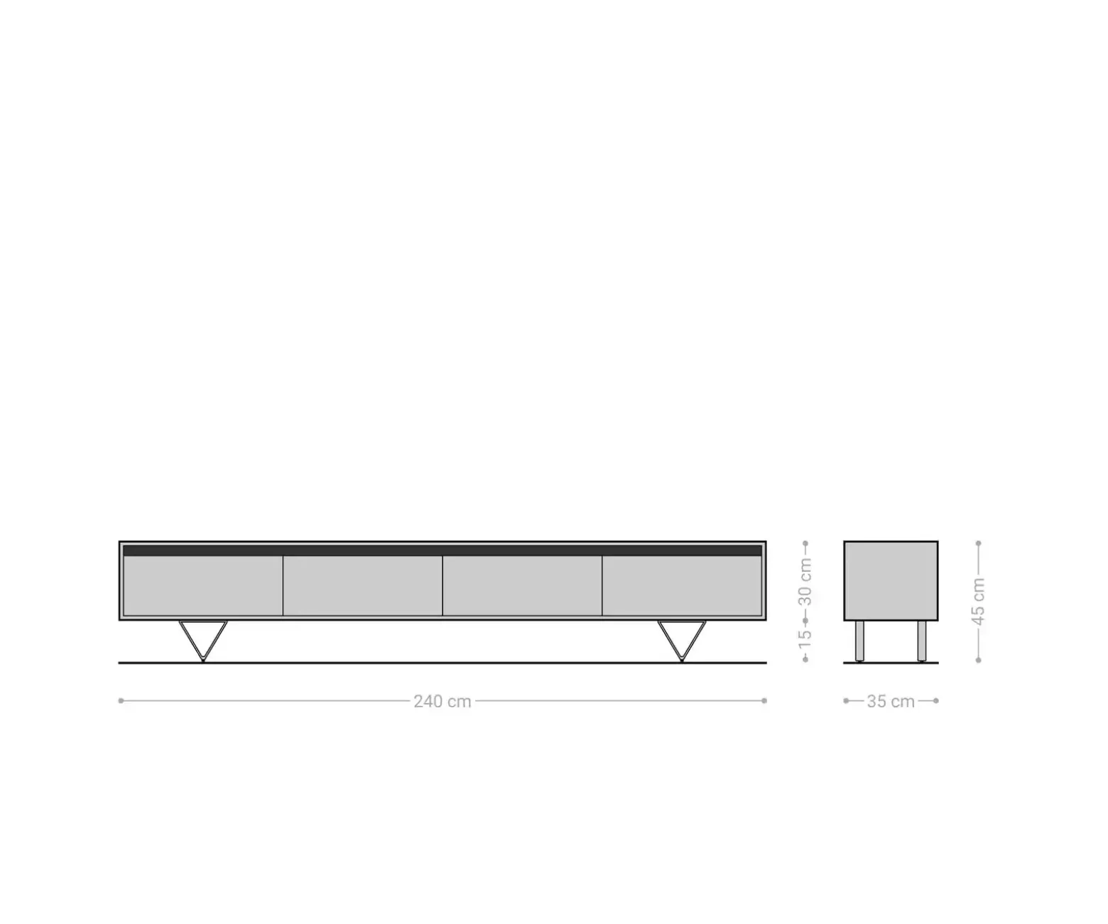 LowboardStonegrace 240 cm Akazie Braun Schiefer 4 Türen V-Fuß Schwarz Sofort versandfertig