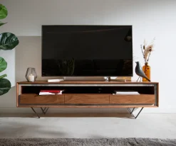 LowboardStonegrace 175 cm Akazie Braun Steinfurnier 3 Schubladen 1 Fach V-Fuß Schwarz Sofort versandfertig
