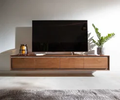 LowboardStonegrace 200 cm Akazie Braun Steinfurnier 4 Türen Schwebend Sofort versandfertig
