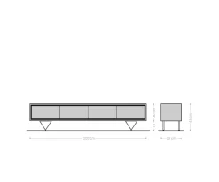 LowboardStonegrace 200 cm Akazie Braun Steinfurnier 4 Türen V-Fuß Schwarz Sofort versandfertig