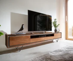 LowboardStonegrace 240 cm Akazie Braun 2 Türen 2 Schubladen 1 Fach Steinfurnier V-Fuß Schwarz Sofort versandfertig