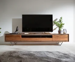 LowboardStonegrace 240 cm Akazie Braun 2 Türen 2 Schubladen 1 Fach Steinfurnier V-Fuß Schwarz Sofort versandfertig