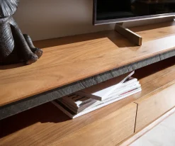 LowboardStonegrace 240 cm Akazie Natur 2 Fächer 4 Schubladen Steinfurnier schwebend Sofort versandfertig