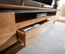 LowboardStonegrace 240 cm Akazie Natur 2 Türen 1 Fach 2 Schubladen Steinfurnier V-Fuß Sofort versandfertig
