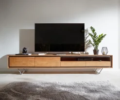 LowboardStonegrace 240 cm Akazie Natur 2 Türen 1 Fach 2 Schubladen Steinfurnier V-Fuß Sofort versandfertig