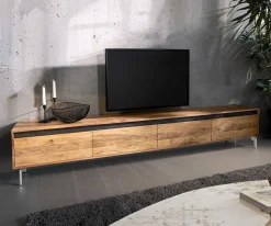 LowboardStonegrace 240 cm Akazie Natur 4 Türen Fuß Oval Edelstahl Sofort versandfertig